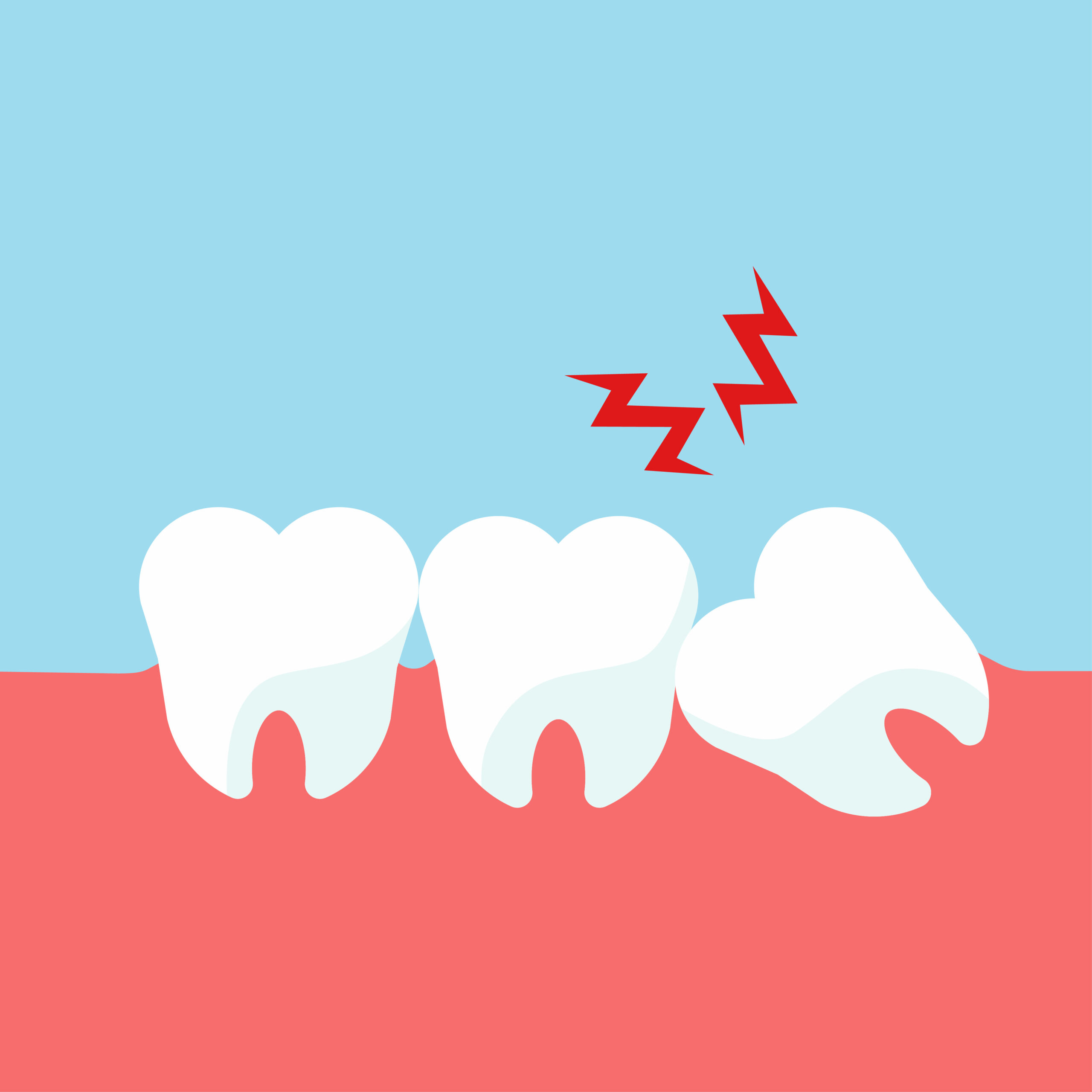 Teeth and gum problems. Impacted wisdom tooth for dentistry and dental surgery in flat style vector illustration